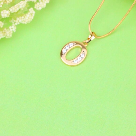 "Rose Gold Letter O Pendant with Crystals – 18K Gold Plated Charm, XPPT1364 - Picture 12 of 13